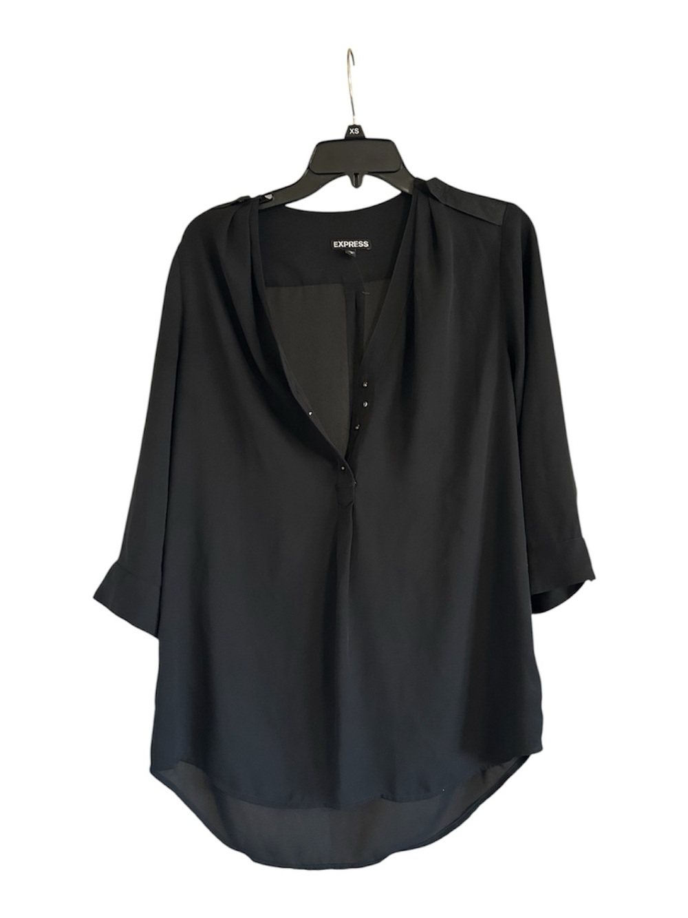 Express V-Neck Black Size Medium Short Sleeve Tunic Blouse